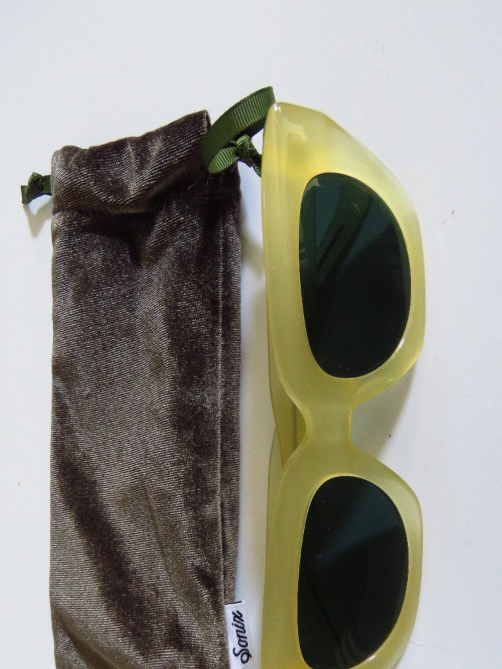 Sonix Yellow Translucent Frame Sunglasses with Dark Green Lenses